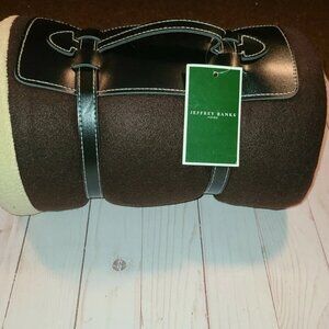 NEW Jeffrey Banks Fleece Travel Throw Blanket 60" roll up brown with tan fleece
